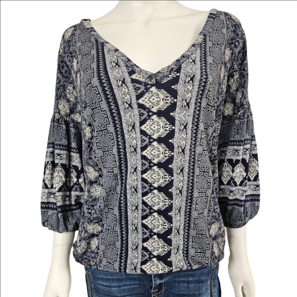 Lucky Brand 3/4 Sleeve Abstract Print Blouson Size M